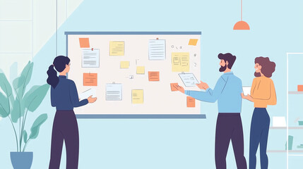 Fototapeta premium Business professionals collaborating on a project in a modern office setting, discussing strategy and data analysis for corporate growth and teamwork success.