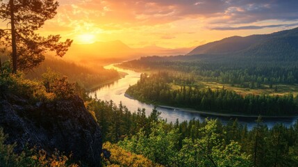 Serene Sunset Over a Winding River