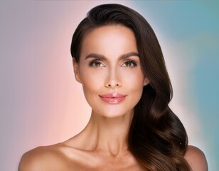 Naklejka premium A close-up of a beautiful woman's face, radiating freshness and glow after a rejuvenating beauty treatment - Generativ AI