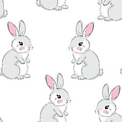 Hand Drawn Cute Bunny Pattern, print design rabbit background, children print textile design