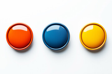 Three modern text box infographics elements button shape for use in business. 3d icon illustration Infographics elements with 3 colors on white background.	