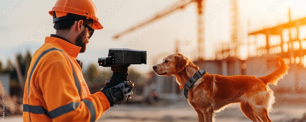 Wall mural A robotic dog patrolling a construction site, illustrating the use of robotics for enhanced security and efficiency in industrial settings