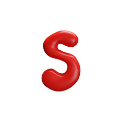 Realistic glossy red S capital letter English alphabet 3D icon, vector volume typographic font symbol plasticine texture
