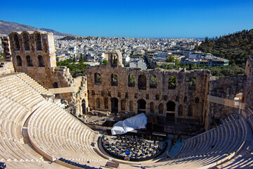 The Odeon of Herodes Atticus (Herodeon), a historic stone theatre on the southwest slope of the...
