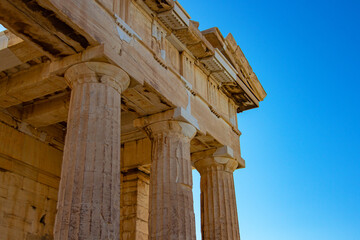 Parthenon temple, an ancient Greek temple on the Acropolis of Athens, Greece, dedicated to the...