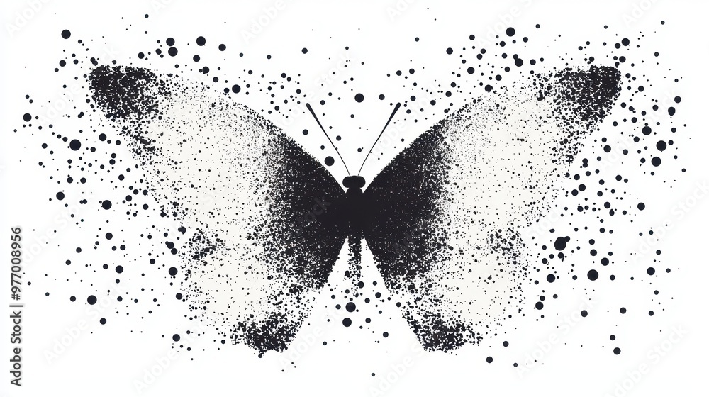 Sticker Abstract Black and White Butterfly Silhouette Made of Dots