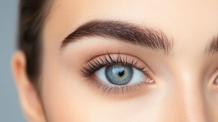 Fototapeta premium Close-up of a Woman's Blue Eye with Long Eyelashes