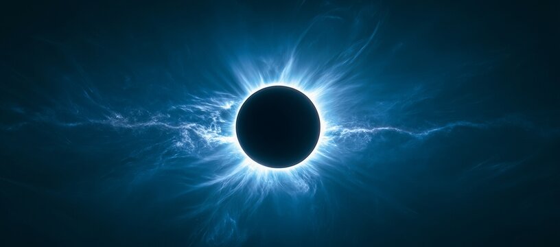 A mesmerizing blue eclipse, with a dark moon silhouetted against a vibrant blue corona.