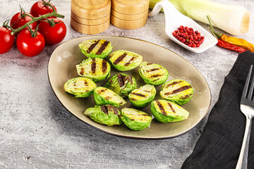 Grilled green brussel sprout cabbage