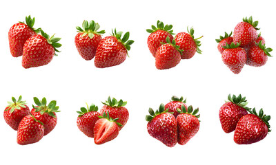 fresh ripe strawberries, highlighting vibrant red fruit, on transparent background 