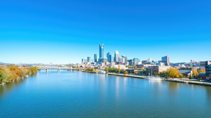 Fototapeta premium Beautiful Skyline of Nashville Tennessee with River and Bridge