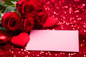 valentine card with red roses and heart