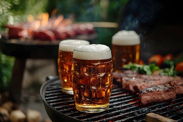 Enjoying grilled steaks and cold beers in a backyard barbecue
