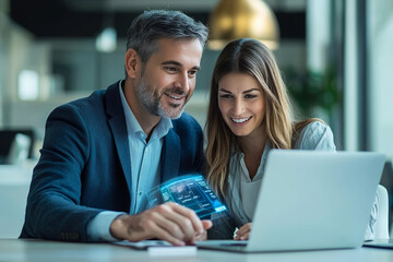 Business Partners Collaborating on a Project Using Laptop