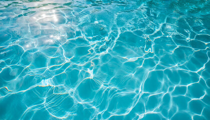 Abstract ripple wave and clear turquoise water surface in swimming pool, blue water wave for background and abstract design.