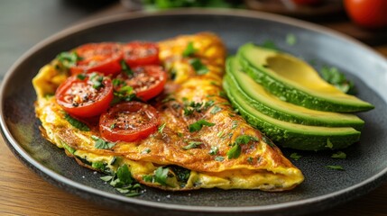healthy breakfast options, healthy and delicious breakfast choice veggie omelette with avocado slices on a plate a nutritious start to the day