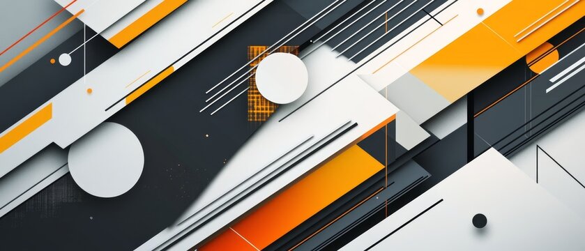 Dynamic geometric business layout with overlapping shapes, emphasizing modern design principles and a sleek, corporate feel, ideal for business presentations and branding