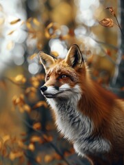 Fototapeta premium Detailed Close Up of a Red Fox, Vulpes vulpes, in the Forest