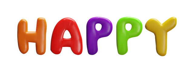 The word "happy" made of thick plastic multi-colored letters, 3D vector.