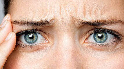 Fototapeta premium Close-up of worried eyes expressing anxiety and concern, showcasing deep emotions and physical tension in facial features.