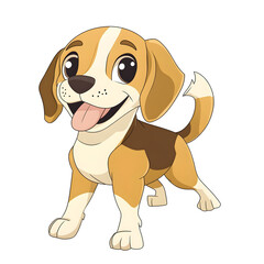 Adorable Cartoon Style Beagle Pup with Wagging Tail on Pastel Colored Isolated Background