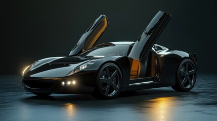Black Sport Car With Open Doors