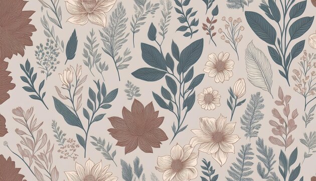 Fototapeta Muted Florals: Seamless Vintage Botanical Pattern for a Classic Touch