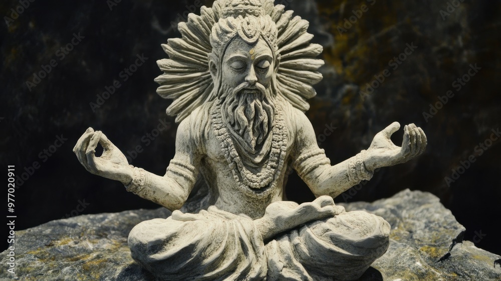 Wall mural Detailed sculpture of a deity in a meditative posture, symbolizing inner peace and enlightenment.