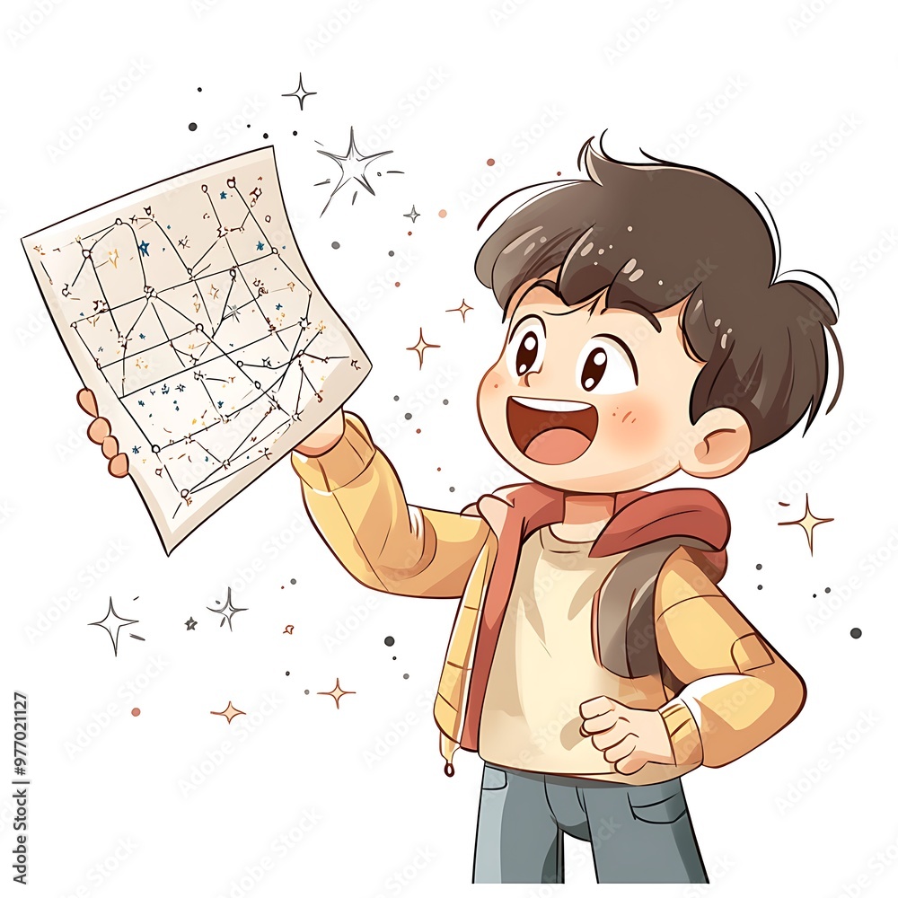 Poster Excited Boy Holding a Map with Stars