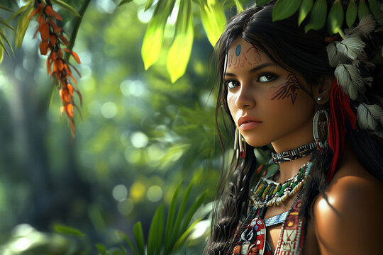 Ancient American woman with copy space 