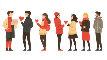 Fototapeta premium Characters demonstrating unconditional love, with open, caring gestures and soft expressions, radiating warmth, white background