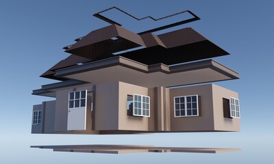 View of modern house structure 3d rendering architecture wallpaper background