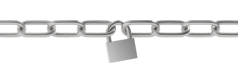 Chain and padlock. Isolated. 3d illustration.