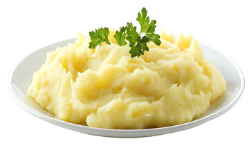 Creamy Mashed Potatoes on White Plate &ndash; Isolated Food Image