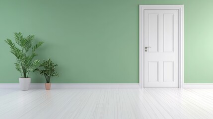 Green Wall  White Door  Wood Floor Interior Design