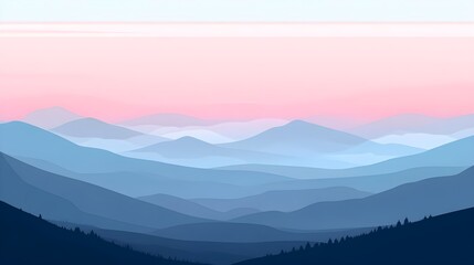Obraz premium A serene landscape depicting soft rolling hills in shades of blue and pink, evoking calmness and tranquility at dusk.