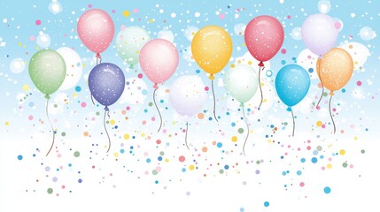 Colorful Balloons and Confetti on Blue Background
