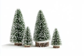 Mini Christmas trees isolated on white background.