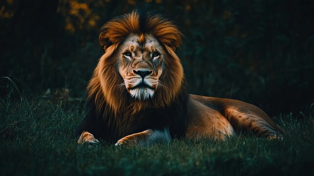 A picture of a lion in the wild, showing its strength and power. However, the lion also looks majestic and peaceful, reminding us of the beauty of nature.