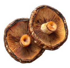 Realistic Photograph of Two Pieces of Dried Mushrooms Isolated on Transparent Background