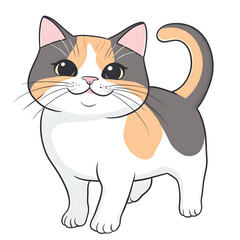 Fototapeta premium Cheerful Exotic Shorthair Cat with Wagging Tail in Pastel Cartoon Style on White Background