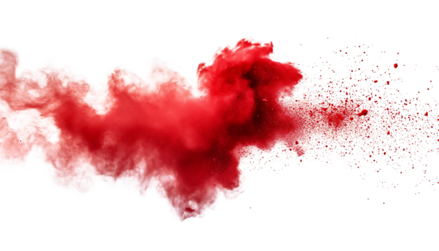 Dynamic Red Powder Explosion on Transparent Background