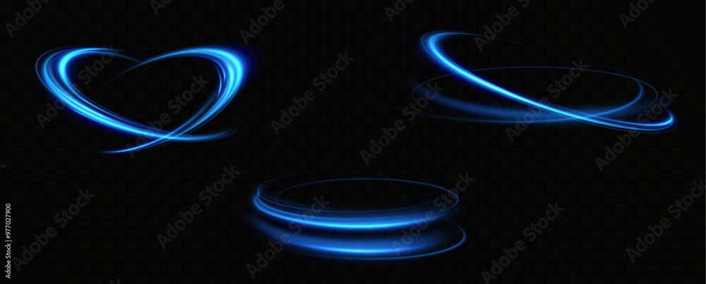 Aufkleber Abstract light lines of speed movement, blue colors.Neon glowing curves.Abstract motion.Neon lines of blue speed. Dynamic traces.