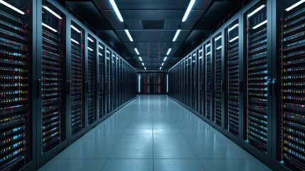 Fototapeta premium Server Room Interior: A Glimpse into the Digital World