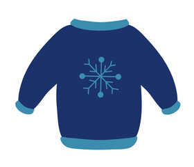 Winter sweater with Christmas snowflake design. Vector flat illustration.