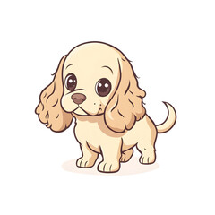 Obraz premium Adorable Chibi Style Cocker Spaniel Puppy with Wagging Tail in Pastel Colors on White Background