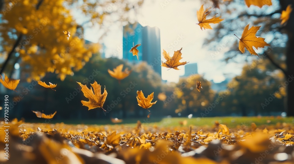 Canvas Prints A bunch of leaves are flying around in the air, AI