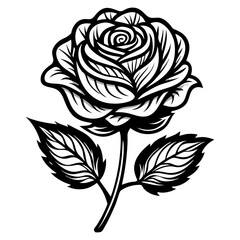 Rose flower, Black silhouette on a white background.