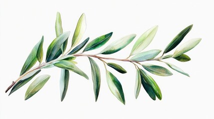 Obraz premium Close up oil painting of two fresh olive branches with leaves isolated on a white background