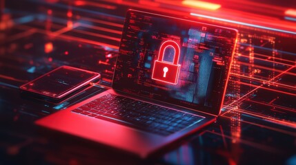 Cyber security concept. Laptop with a padlock on the screen